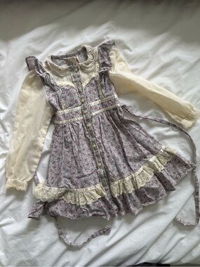 🪻Gunne Sax Floral Lace-Trim Dress